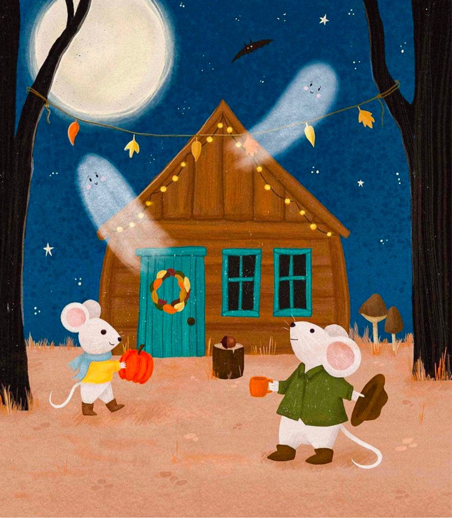 little mouse autumn fall halloween illustration
