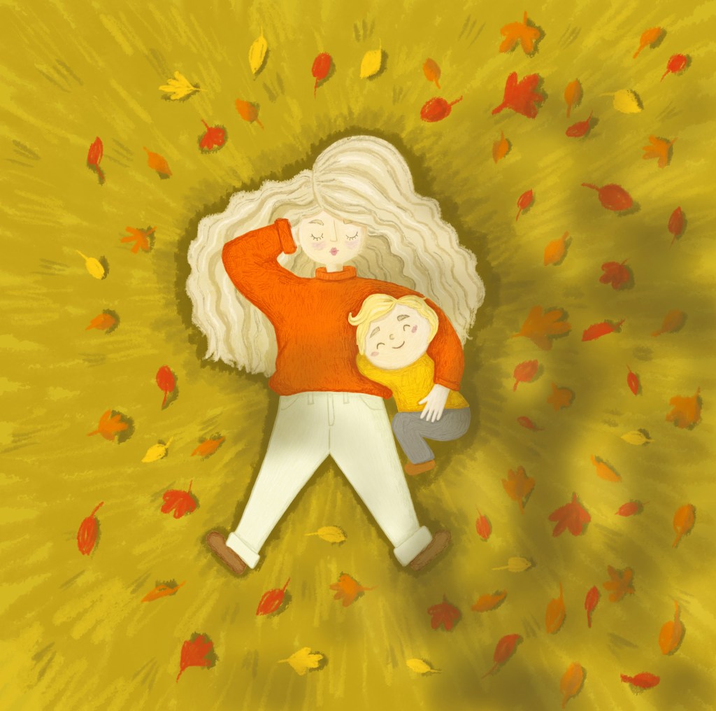 autumn lovers, mom and son